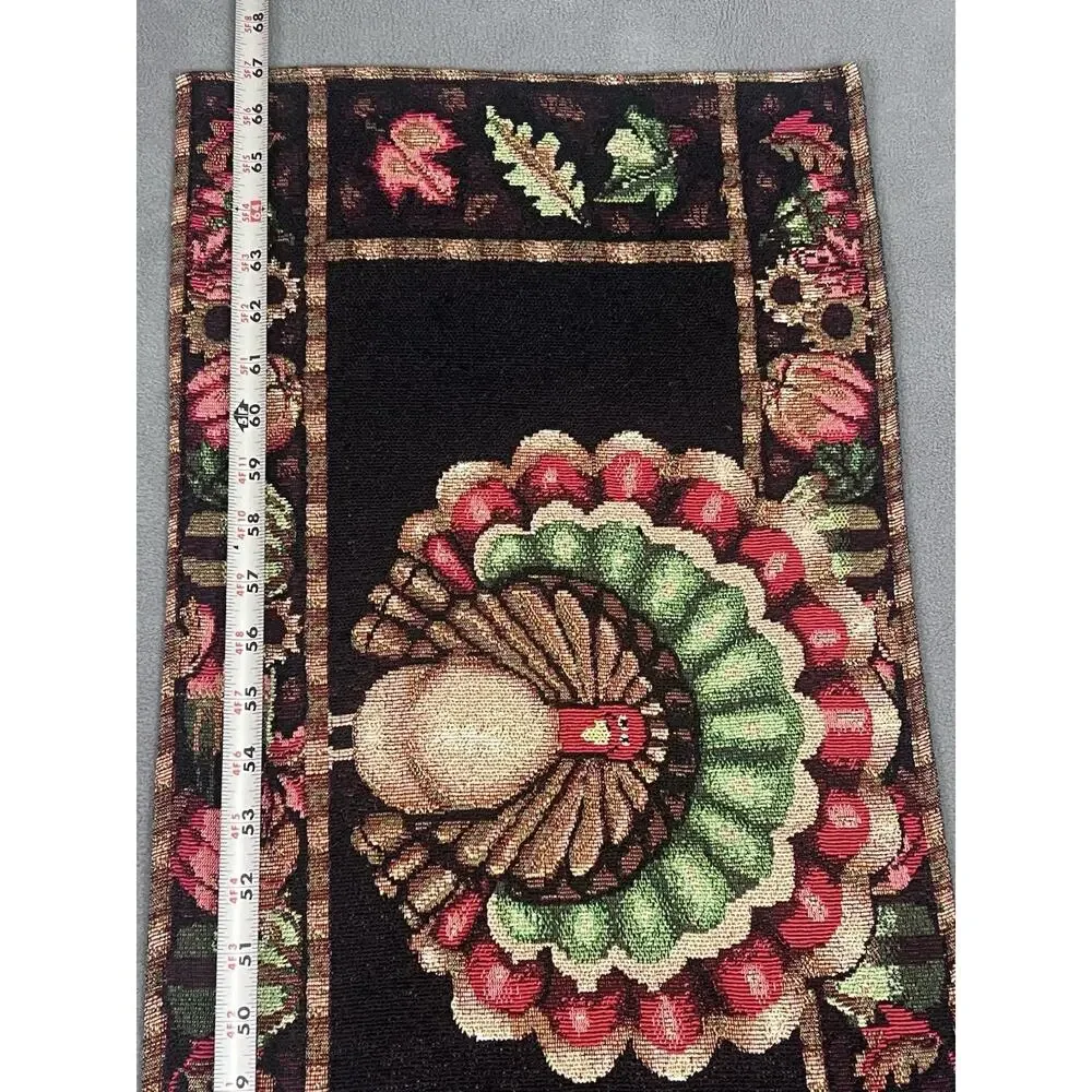 Thanksgiving Turkey Table Runner Tapestry Autumn Fall Harvest Decor 12.5x67 VTG